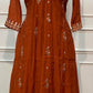 Rust Orange Floral Embroidered Coral Silk A-Line Suit Set (RT1640)
