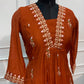 Rust Orange Floral Embroidered Coral Silk A-Line Suit Set (RT1640)