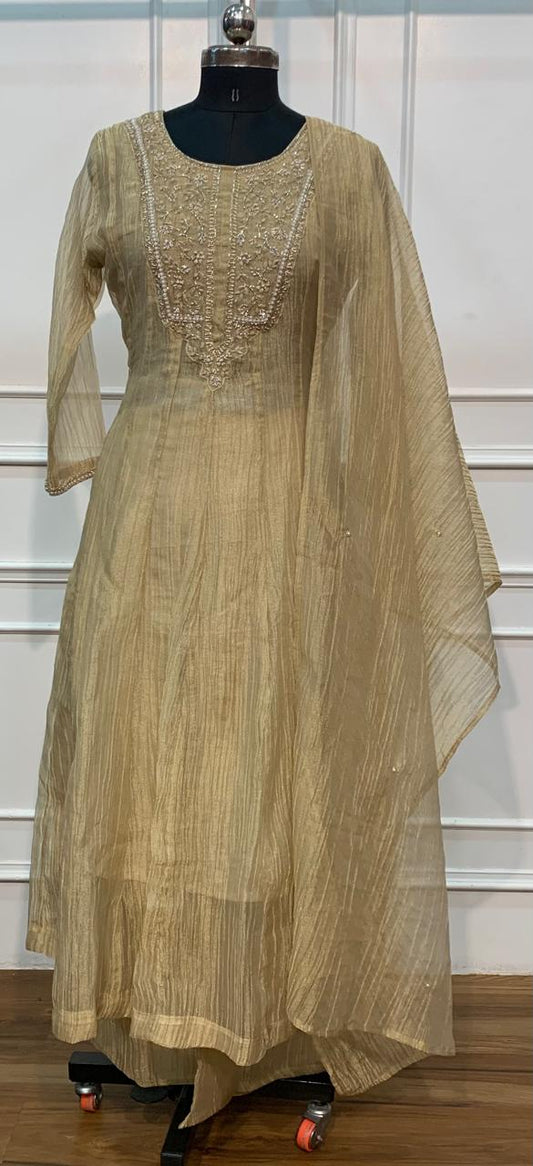 Golden Olive Embroidered A-Line Suit Set (RT1645)