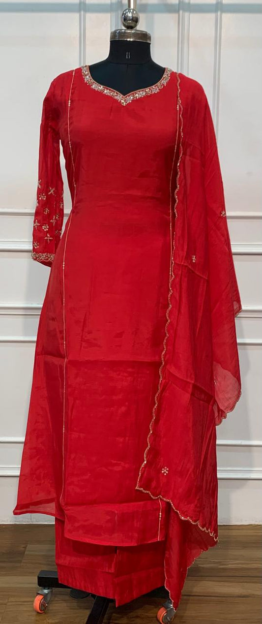 Red Embroidered A-Line Suit Set (RT1650)