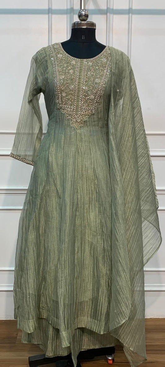 Sage Green Embroidered A-Line Suit Set (RT1648)