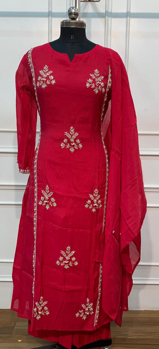Ruby Heritage – Premium Mull Chanderi A-Line 3 Piece Suit Set (RT1656)