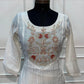 Ivory White Floral Embroidered Mull Chanderi A-Line Suit Set (RT1672)