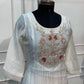 Ivory White Floral Embroidered Mull Chanderi A-Line Suit Set (RT1672)