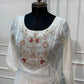 Ivory White Floral Embroidered Mull Chanderi A-Line Suit Set (RT1672)