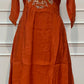 Rust Orange Floral Embroidered Mull Chanderi A-Line Suit Set (RT1671)