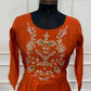 Rust Orange Floral Embroidered Mull Chanderi A-Line Suit Set (RT1671)