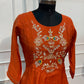 Rust Orange Floral Embroidered Mull Chanderi A-Line Suit Set (RT1671)