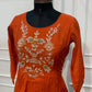 Rust Orange Floral Embroidered Mull Chanderi A-Line Suit Set (RT1671)