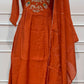 Rust Orange Floral Embroidered Mull Chanderi A-Line Suit Set (RT1671)
