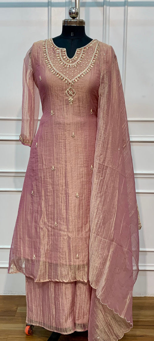 Dusty Rose Embroidered Salsa A-Line Suit Set (RT1678)