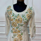 Ivory Golden Garden Floral Embroidered Premium Mull Chanderi Anarkali Suit Set (RT1675)