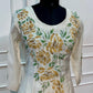 Ivory Golden Garden Floral Embroidered Premium Mull Chanderi Anarkali Suit Set (RT1675)