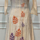 Ivory Autumn Leaf Motif Embellished Premium Mull Chanderi Anarkali Suit Set (RT1676)
