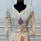 Ivory Autumn Leaf Motif Embellished Premium Mull Chanderi Anarkali Suit Set (RT1676)