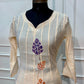 Ivory Autumn Leaf Motif Embellished Premium Mull Chanderi Anarkali Suit Set (RT1676)