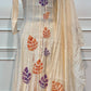 Ivory Autumn Leaf Motif Embellished Premium Mull Chanderi Anarkali Suit Set (RT1676)