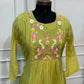 Lime Green Mull Chanderi Flared Frock with Crane Motif Embroidery (RT1682)