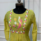 Lime Green Mull Chanderi A-Line Frock with Single Peacock Motif (RT1680)