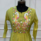 Lime Green Mull Chanderi Flared Frock with Twin Peacock Embroidery (RT1679)
