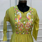 Lime Green Mull Chanderi Flared Frock with Twin Peacock Embroidery (RT1679)