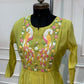 Lime Green Mull Chanderi Flared Frock with Twin Peacock Embroidery (RT1679)
