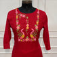 Red Mull Chanderi Straight Cut 3-Piece Set with Embroidered Yoke & Floral Dupatta (RT1683)