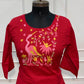 Red Mull Chanderi Straight Cut 3-Piece Set with Floral Bird Embroidery & Printed Dupatta (RT1686)