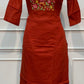 Orange Mull Chanderi Straight Cut 3-Piece Set with Embroidered Yoke & Floral Dupatta (RT1691)