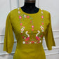 Lime Green Mull Chanderi Straight Cut 3-Piece Set with Embroidered Yoke & Floral Dupatta (RT1684)