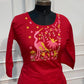 Red Mull Chanderi Straight Cut 3-Piece Set with Floral Bird Embroidery & Printed Dupatta (RT1686)