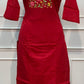 Red Mull Chanderi Straight Cut 3-Piece Set with Floral Embroidered Yoke & Printed Dupatta (RT1689)
