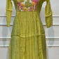 Lime Green Chanderi Flared Frock with Deer & Floral Embroidery (RT1681)