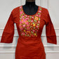 Orange Mull Chanderi Straight Cut 3-Piece Set with Embroidered Yoke & Floral Dupatta (RT1691)