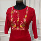 Red Mull Chanderi Straight Cut 3-Piece Set with Embroidered Yoke & Floral Dupatta (RT1683)