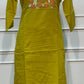 Lime Green Mull Chanderi Straight Cut 3-Piece Set with Bird & Floral Embroidery (RT1687)