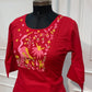 Red Mull Chanderi Straight Cut 3-Piece Set with Floral Bird Embroidery & Printed Dupatta (RT1686)