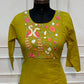 Lime Green Mull Chanderi Straight Cut 3-Piece Set with Floral Embroidery (RT1690)