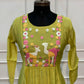 Lime Green Chanderi Flared Frock with Deer & Floral Embroidery (RT1681)