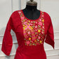 Red Mull Chanderi Straight Cut 3-Piece Set with Floral Embroidered Yoke & Printed Dupatta (RT1689)