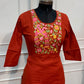 Orange Mull Chanderi Straight Cut 3-Piece Set with Embroidered Yoke & Floral Dupatta (RT1691)