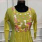 Lime Green Chanderi Flared Frock with Deer & Floral Embroidery (RT1681)