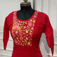 Red Mull Chanderi Straight Cut 3-Piece Set with Floral Embroidered Yoke & Printed Dupatta (RT1689)