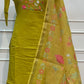 Lime Green Mull Chanderi Straight Cut 3-Piece Set with Floral Embroidery (RT1690)