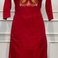 Red Mull Chanderi Straight Cut 3-Piece Set with Embroidered Yoke & Floral Dupatta (RT1683)