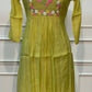 Lime Green Mull Chanderi A-Line Frock with Single Peacock Motif (RT1680)
