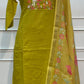 Lime Green Mull Chanderi Straight Cut 3-Piece Set with Bird & Floral Embroidery (RT1687)