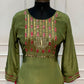 Olive Green Embroidered HO Fabric Straight Cut Suit Set (RT1693)