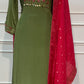 Olive Green Embroidered HO Fabric Straight Cut Suit Set (RT1693)