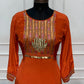 Rust Orange Embroidered HO Fabric Straight Cut Suit Set (RT1692)